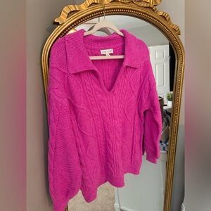 She + Sky Women's V-Neck Sweater in Vibrant Pink
